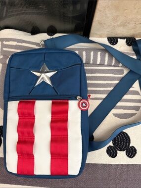 Disney Blue Crossbody Bag with Red & White Stripe and Silver Star